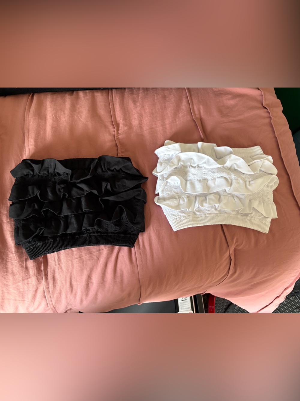 (2) Ruffle Bandeau Crop Top - Black and White